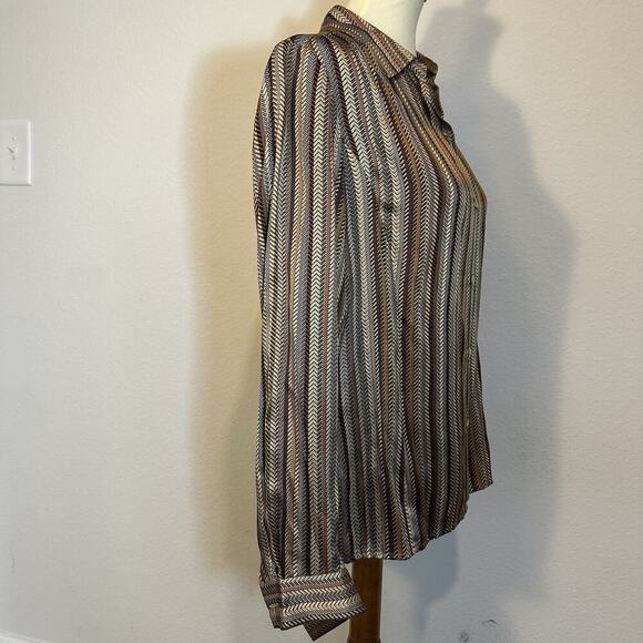 Vintage Silk Old Money Blouse Sz 8 Striped Button Top Heritage Academia Capsule - Picture 9 of 10